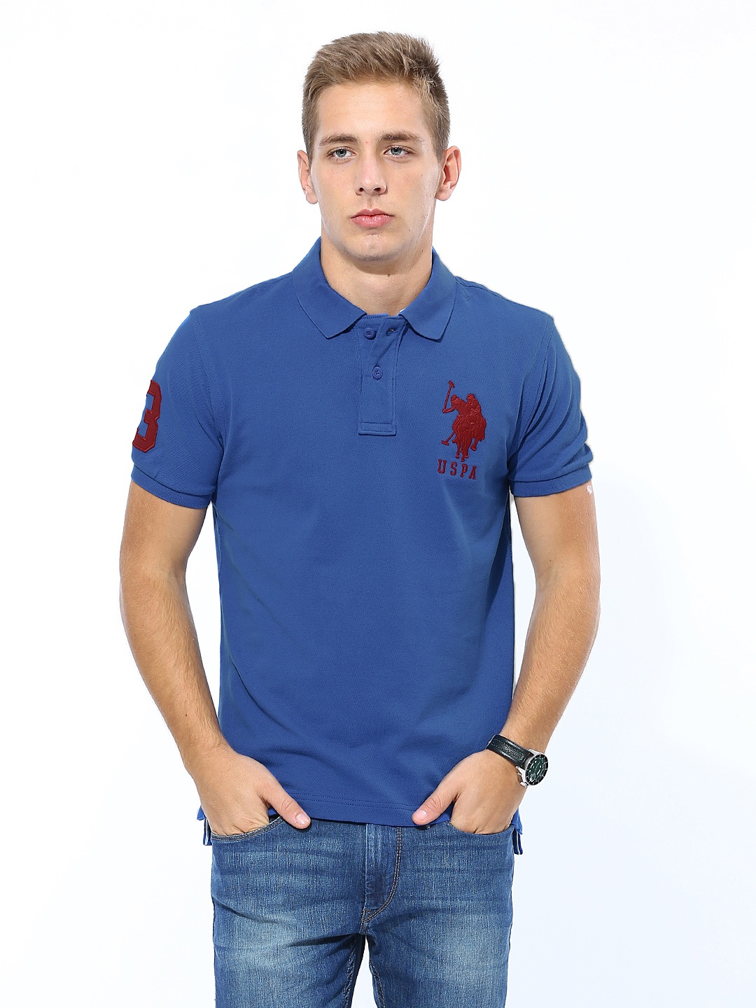 

U.S. Polo Assn. Men Blue Polo Pure Cotton T-shirt