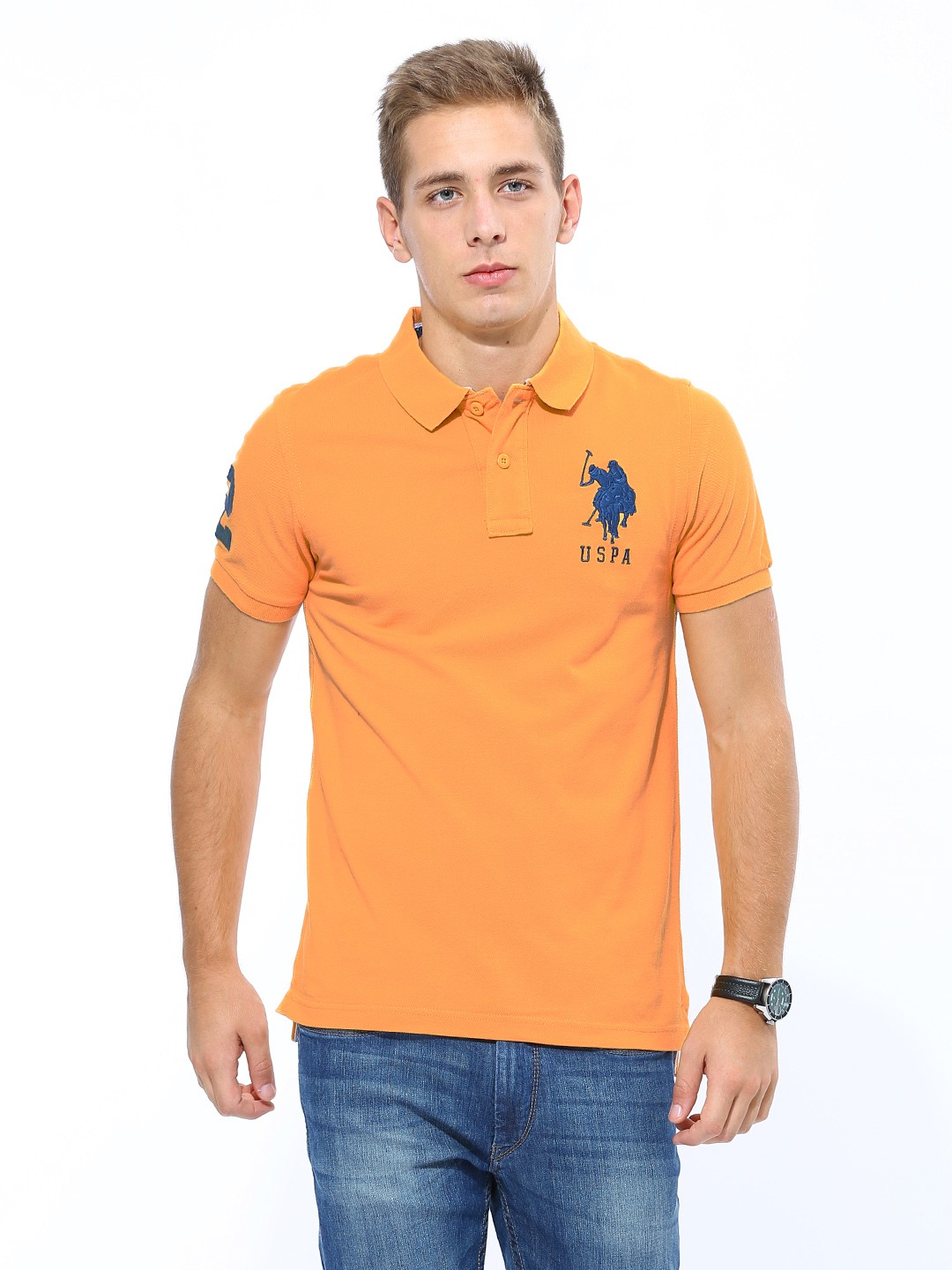 

U.S. Polo Assn. Men Orange Polo Pure Cotton T-shirt