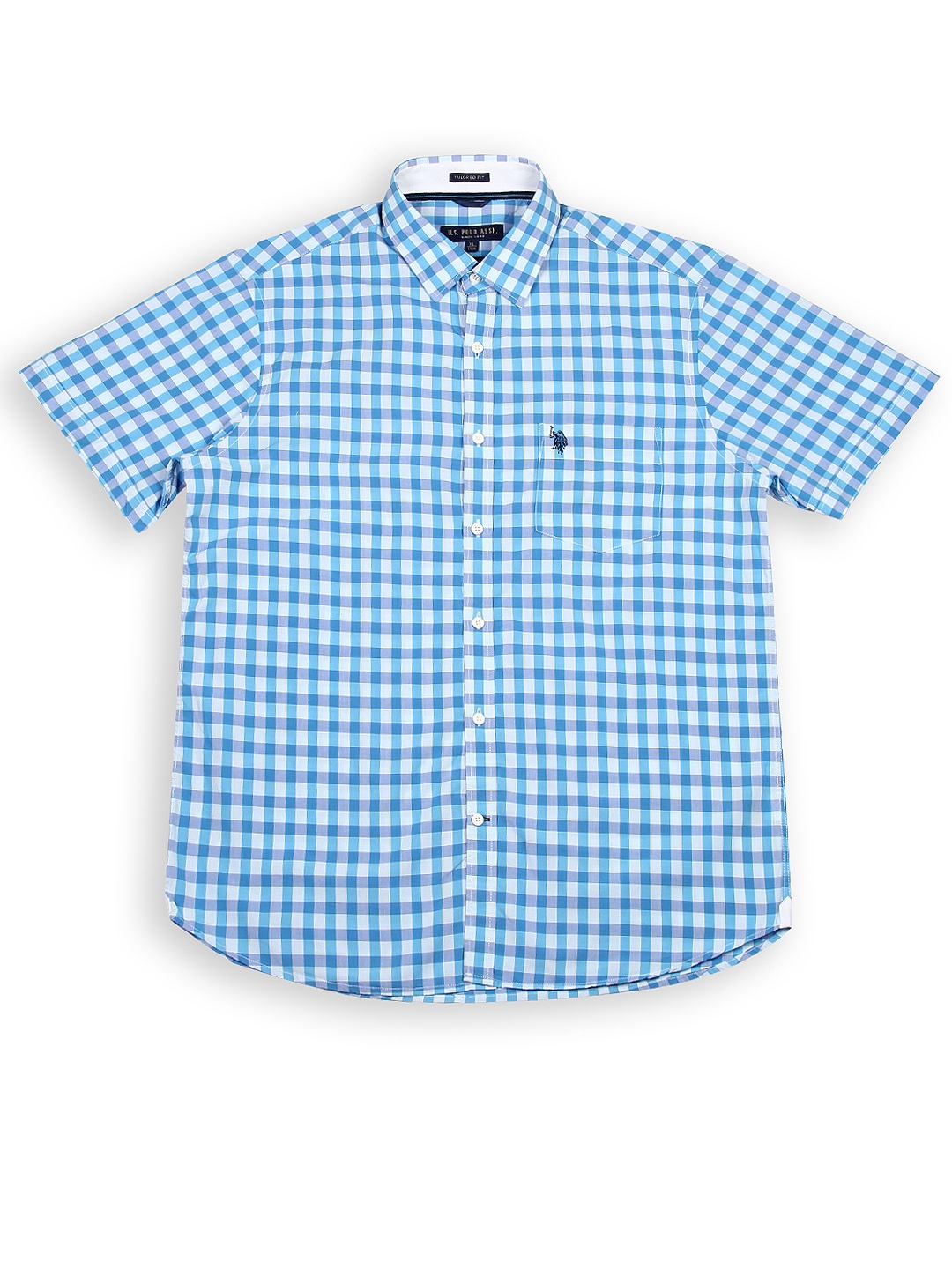 

U.S. Polo Assn. Men White & Blue Checked Tailored Fit Smart Casual Shirt