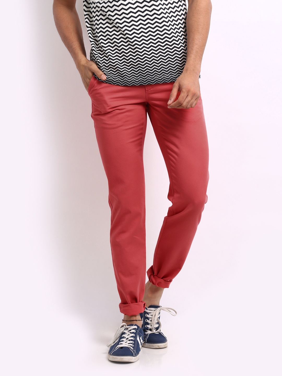 United Colors of Benetton Men Pink Slim Fit Trousers