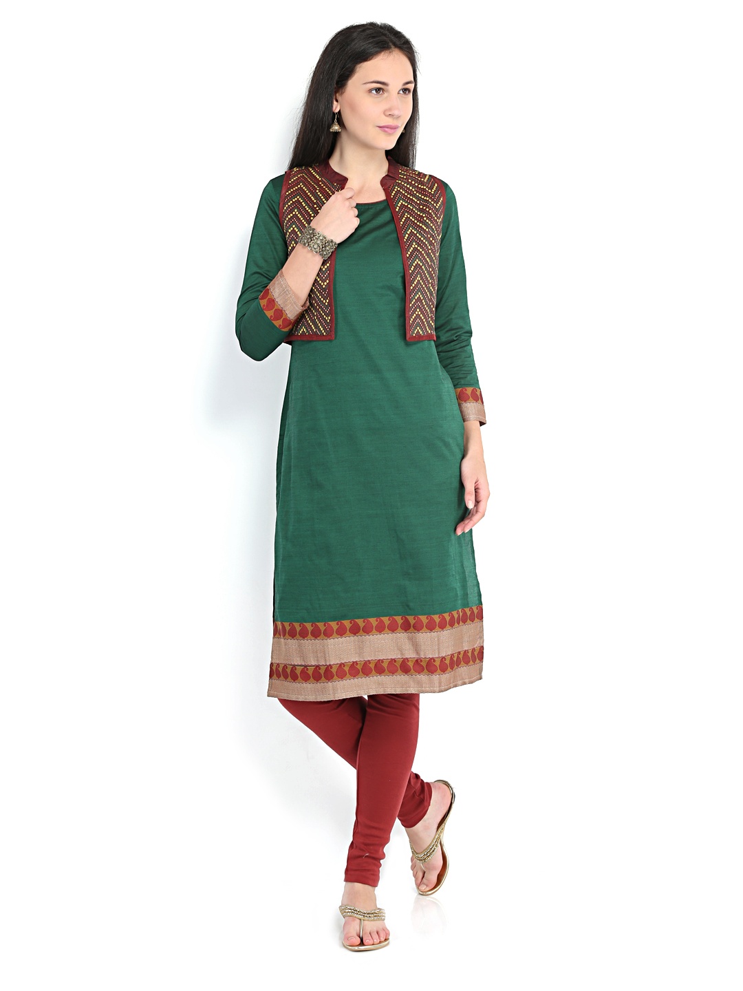 

Vishudh Women Green Kurta with Waistcoat