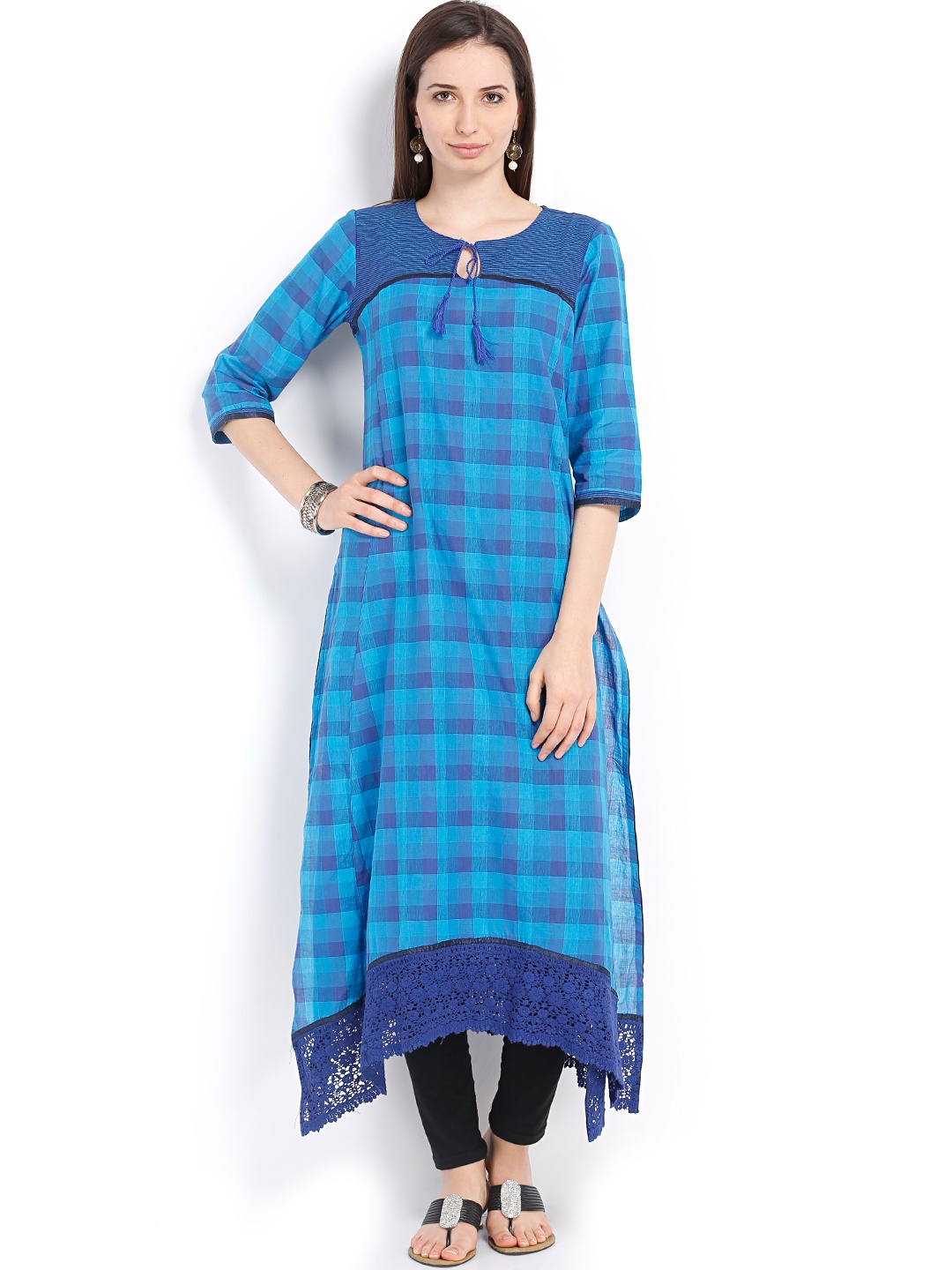 

Vishudh Women Blue Checked Kurta