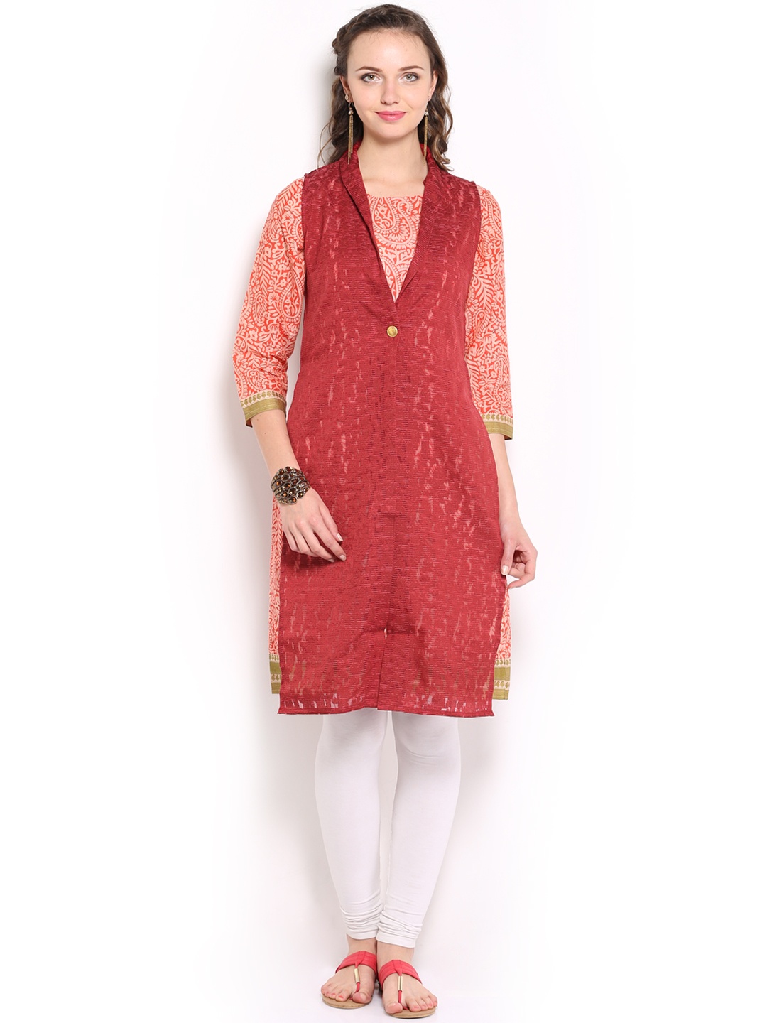 

Vishudh Women Orange & Maroon Printed Kurta with Jacket