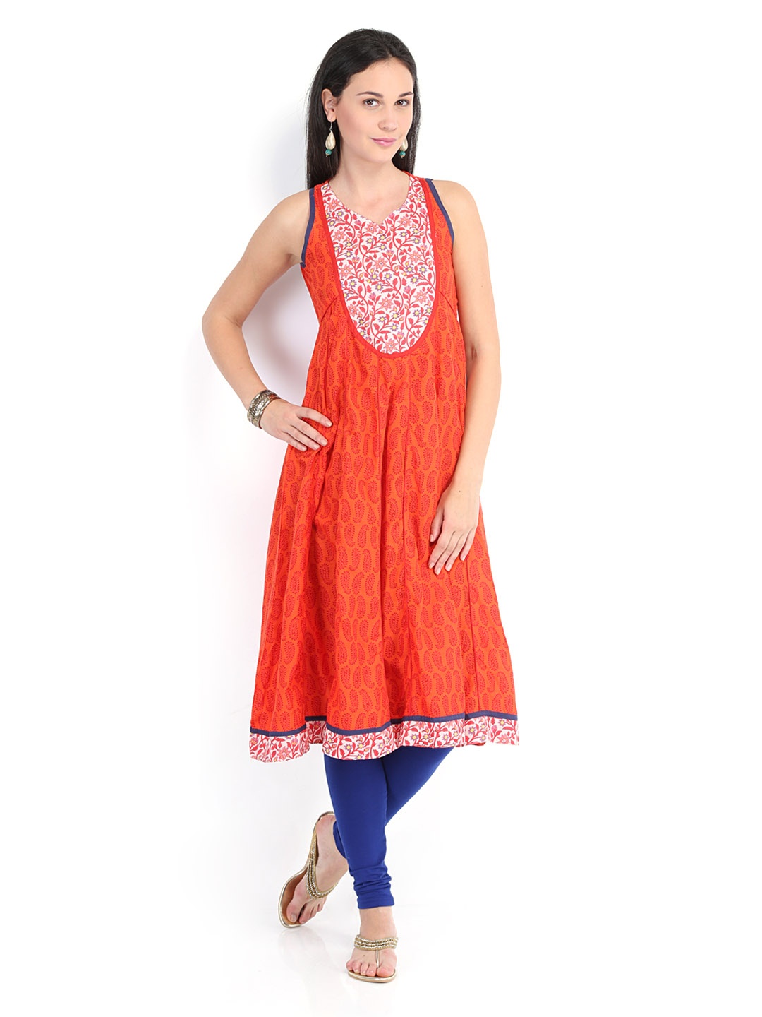 

Vishudh Women Orange & Red Printed Anarkali Kurta
