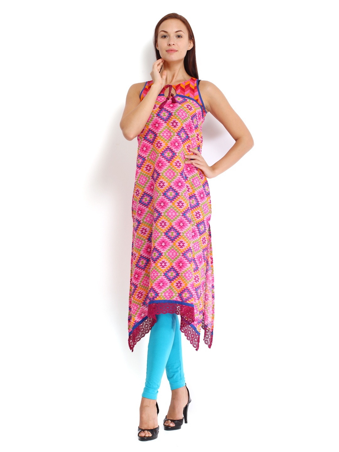 

Vishudh Women Pink Printed Kurta