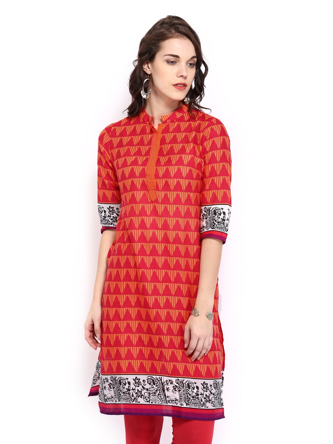 

Vishudh Women Red & Orange Printed Kurta