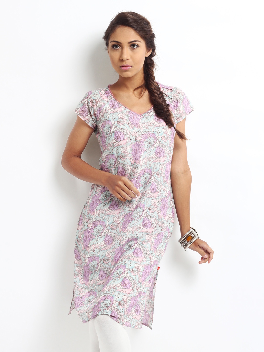 

W Women Purple & Blue Floral Print Kurta, Pink