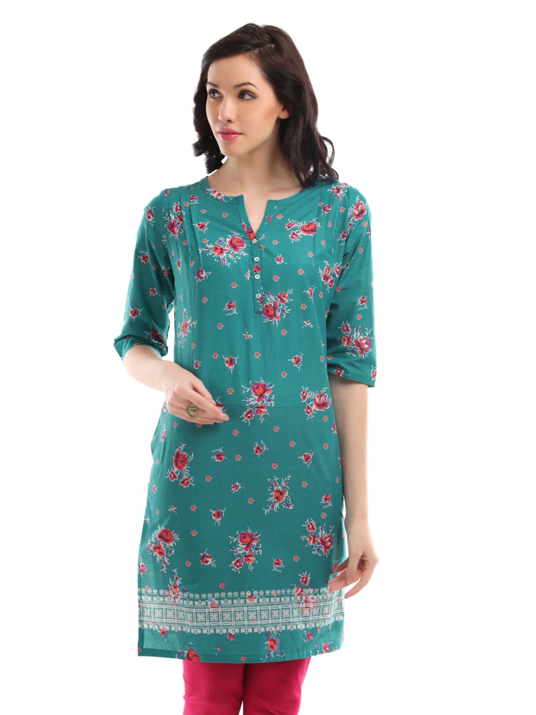 

W Women Teal Floral Printed Kurta