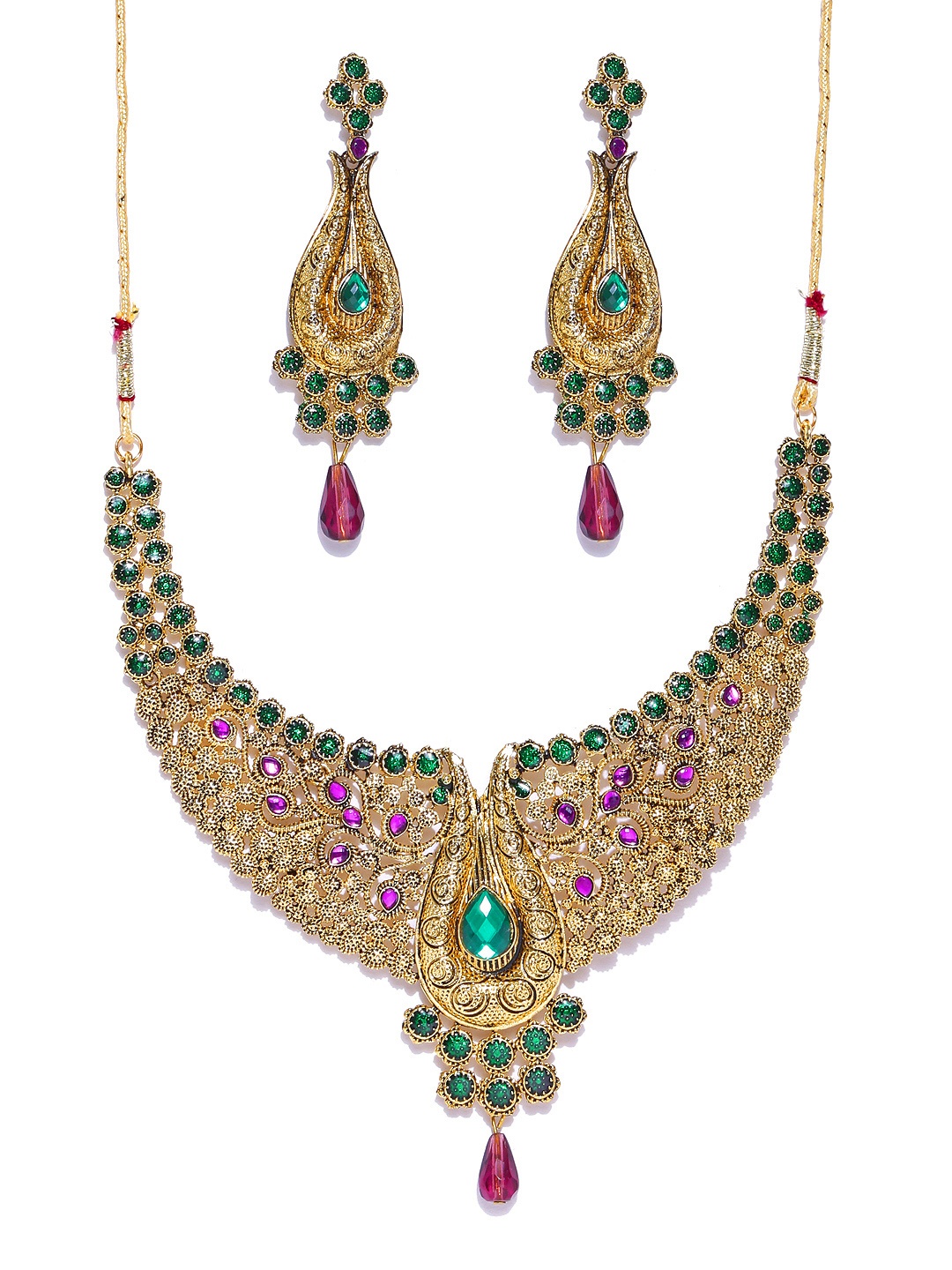 

Zaveri Pearls Green & Purple Gold-Plated Jewellery Set