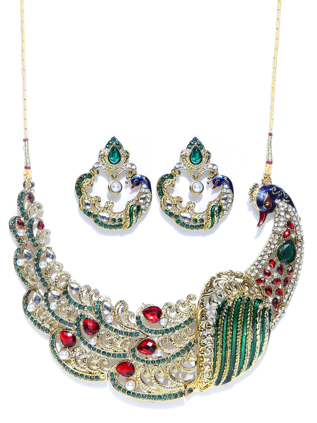 

Zaveri Pearls Green & Red Gold-Plated Jewellery Set