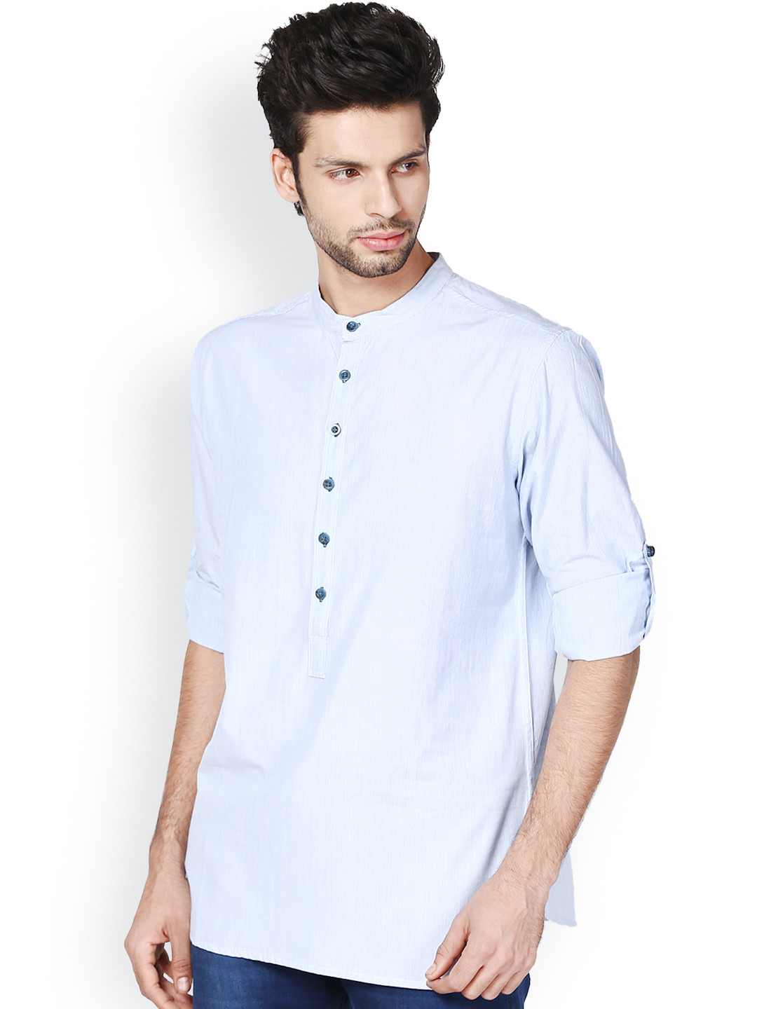 

even Men Blue & White Striped Kurta