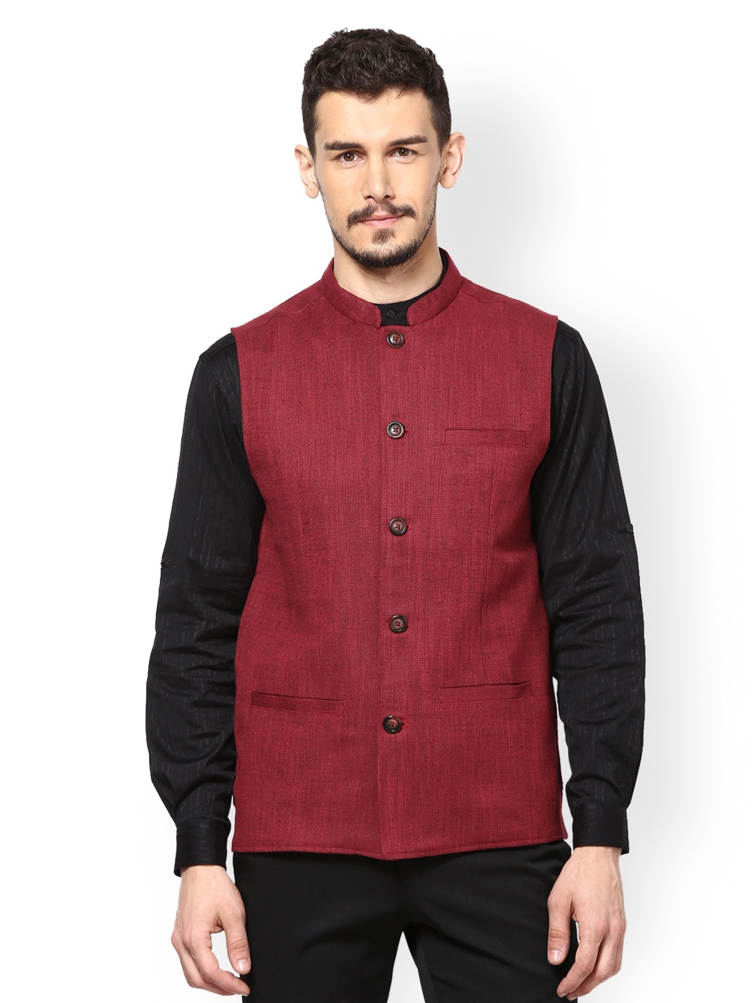 

even Men Maroon Slim Fit Nehru Jacket
