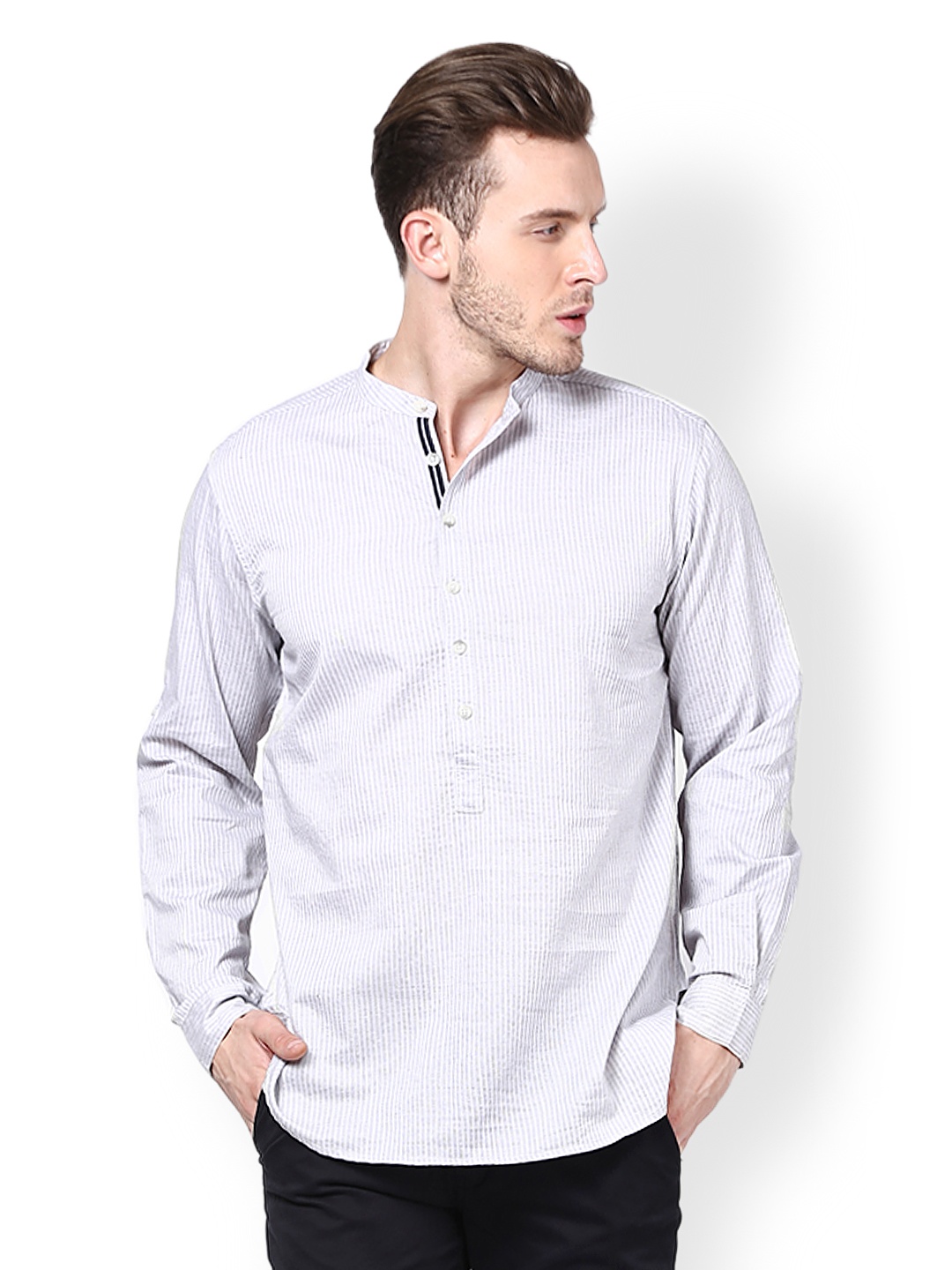 

even Men Grey Striped Kurta