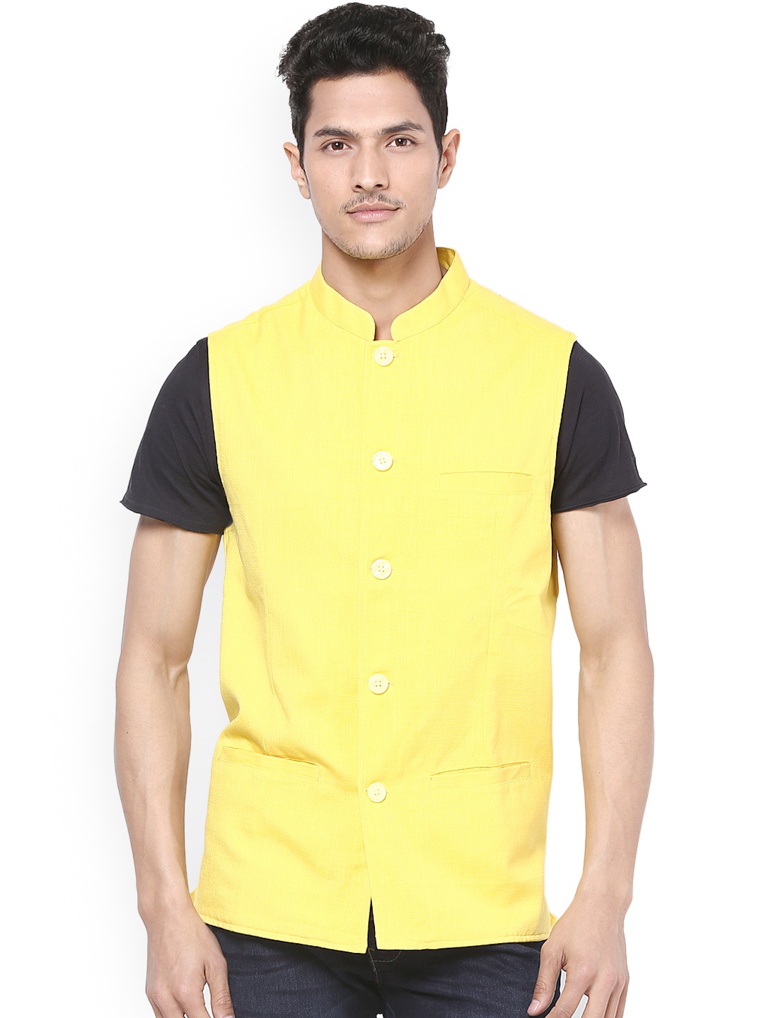 

even Men Yellow Nehru Jacket
