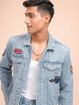 Locomotive Men Blue Pure Cotton Applique Detail Solid Denim Jacket