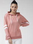 Pluss Women Rose Solid Hooded Sweatshirt