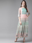 Juniper Women Pink & Green Printed Maxi Dress
