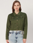 Style Quotient Women Olive Green Solid Lightweight Crop Tailored Twill Weave Jacket
