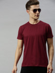 Harvard Men Maroon Solid Round Neck T-shirt