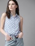 Roadster Women Blue Black Regular Fit Polka Dot Print Casual Shirt