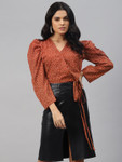 Pluss Vintage Rust and White Polka Dots Tie-Up Crop Top