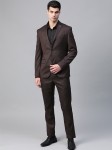 Blackberrys Men Brown Self-Design Slim Fit Formal Suit