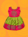 Wish Karo Girls Green Embroidered Fit and Flare Dress