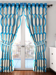 Cortina Set of 2 Off-White & Blue Printed Long Door Curtains