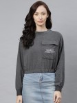 Hubberholme Women Charcoal Grey Solid Box Pocket Sweatshirt