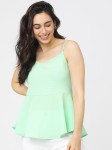 Tokyo Talkies Green Solid Peplum Top