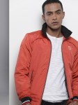 The Indian Garage Co Men Orange Solid Biker Jacket