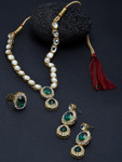 Zaveri Pearls Gold-Plated Green & White Kundan-Studded Jewellery Set