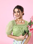 Pluss Women Gorgeous Green Solid Smocked Top