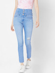 Spykar Women Blue Skinny Fit High-Rise Mildly Distressed Light Fade Jeans