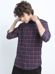 Ketch Men Navy Blue & Red Slim Fit Tartan Checks Checked Casual Shirt