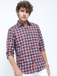 Ketch Men Navy Blue & Red Slim Fit Checked Casual Shirt