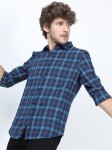 Ketch Men Navy Blue Slim Fit Tartan Checks Checked Casual Shirt