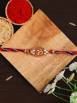 Ecraftindia Gold-Tone & Red Om Religious Rakhi and Roli Chawal