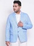 Hangup Men Blue Plus size Solid Single-Breasted Cotton Linen Regular Fit Formal Blazers