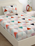 Dream Weaverz Beige Geometric Printed Cotton 220 TC Single Bedsheet with 1 Pillow Covers
