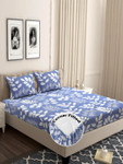 Bsb Home Grey & Silver-Toned Floral 210 TC Queen Bedsheet with 2 Pillow Covers