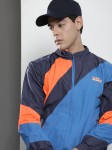 The Indian Garage Co Men Navy Blue & Orange Colourblocked Tailored Jacket