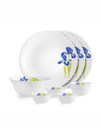 Cello Dazzle White and Blue 10 Pieces Opalware Floral Printed Microwave Safe Dinner Set