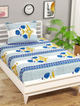 Bsb Home Aspire Blue & White Printed Microfiber 144 TC Single Bedsheet Set 2.28m x 1.52m