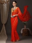 Mitera Floral Beads and Stones Pure Chiffon Saree