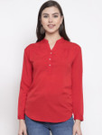 Moda Rapido Women Mandarin Collar Cuffed Sleeves Shirt Style Top