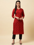 The Fab Factory Floral Printed Notch Neck Straight Kurta