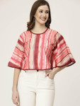 Moda Rapido Floral Print Flared Sleeve Crepe Crop Top