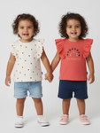 Nauti Nati Girls Pack of 2 White & Red Printed Tops