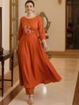 Anni Designer Floral Yoke Design Round Neck Thread Work Kurta With Trousers